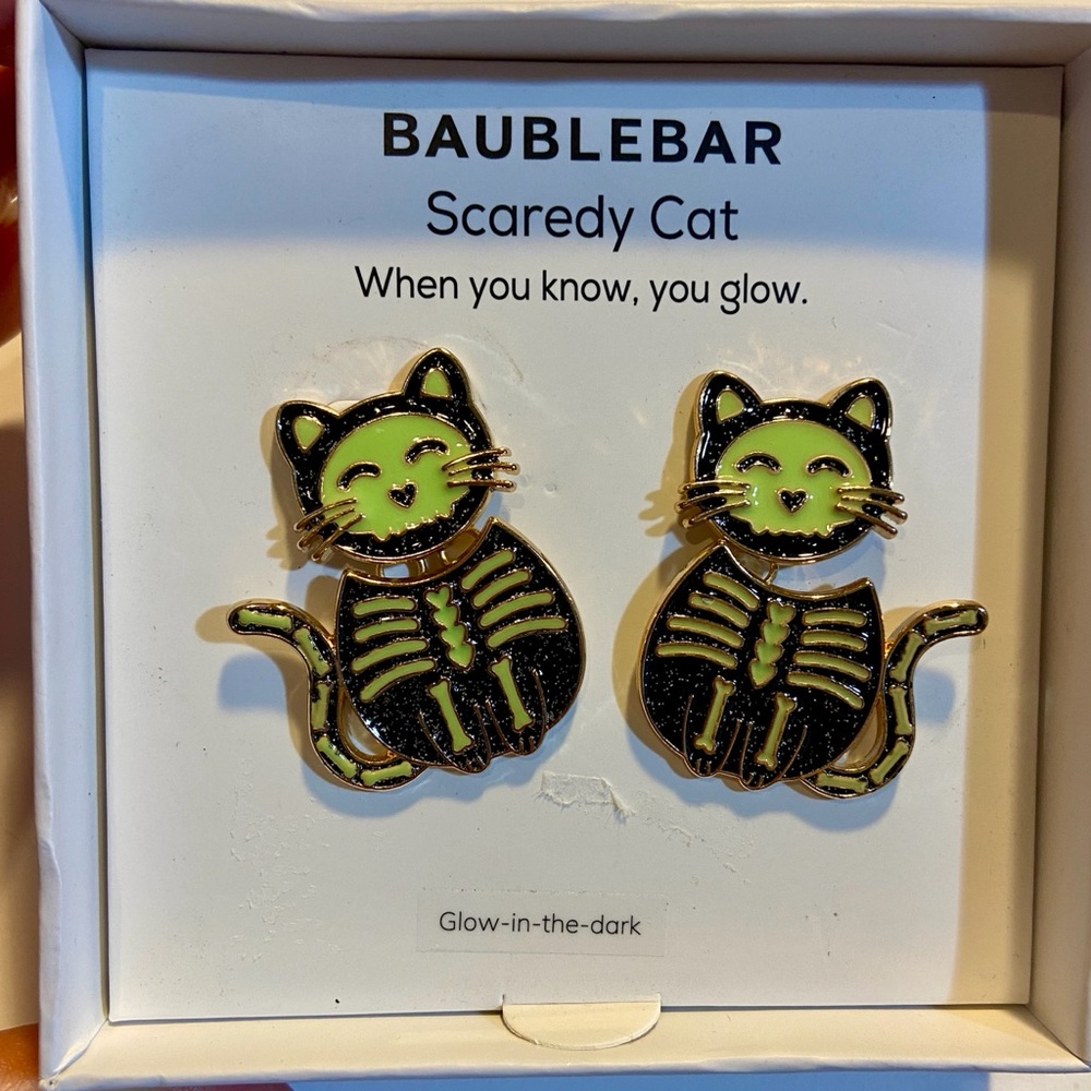 BaubleBar Scaredy Cat Skeleton Earrings - Black and Green Glow in the Dark